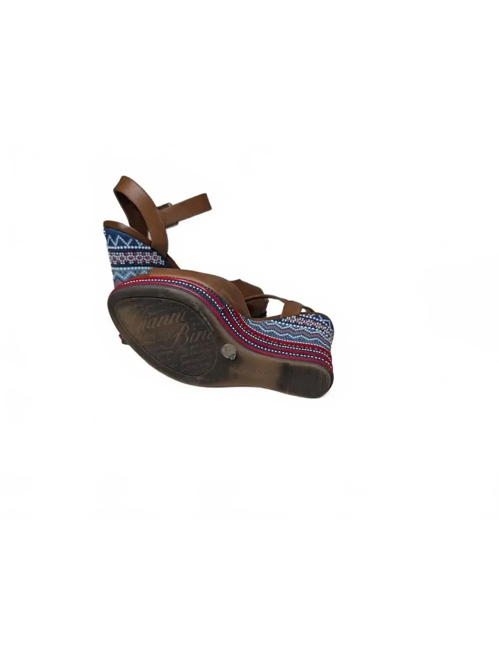 Gianni Bini Embroidered Platform Wedge Sandal with Faux-Leather Straps Size 7.5
